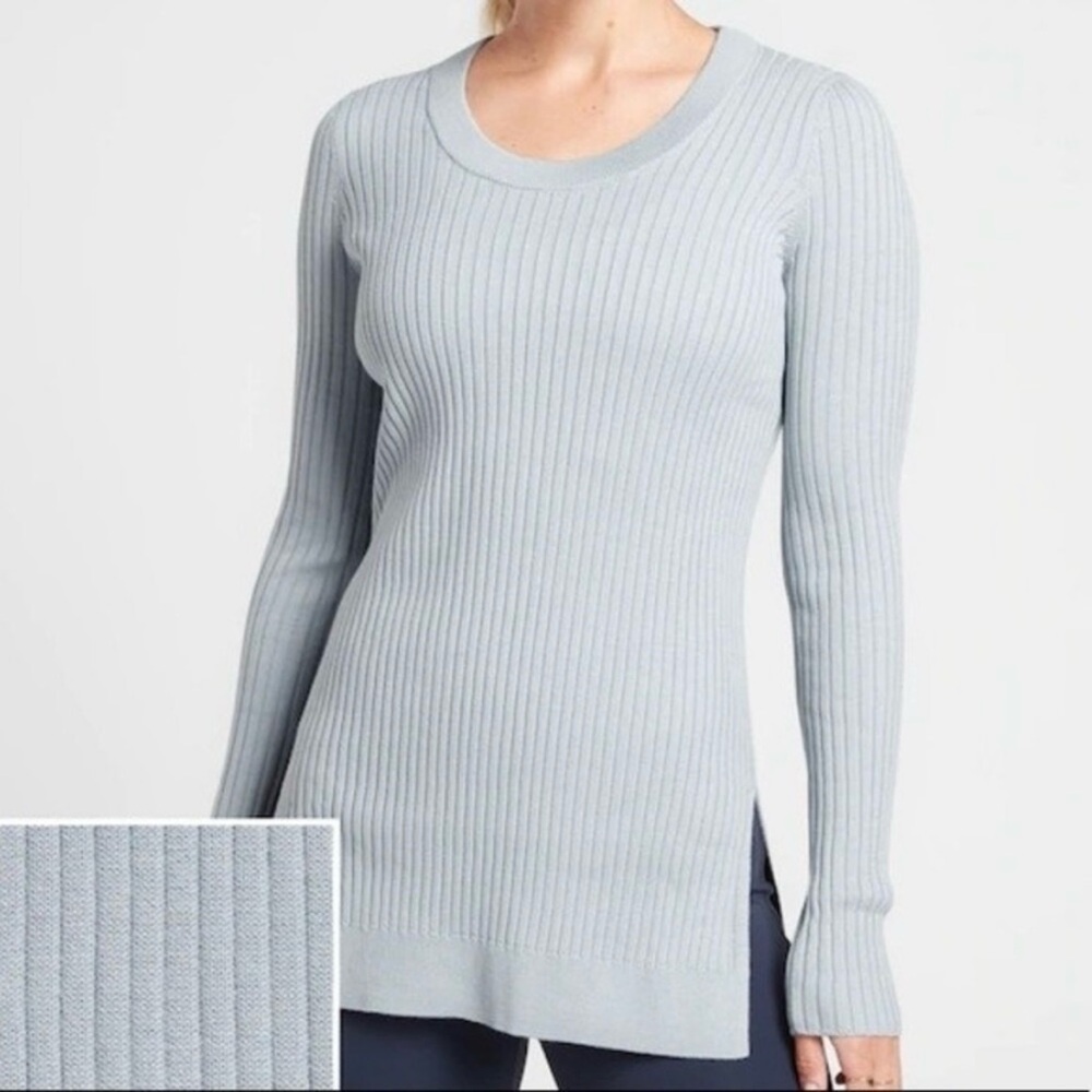 Athleta Lincoln Park Ribbed Tunic‎ CYA Sweater Glacial Blue LARGE
